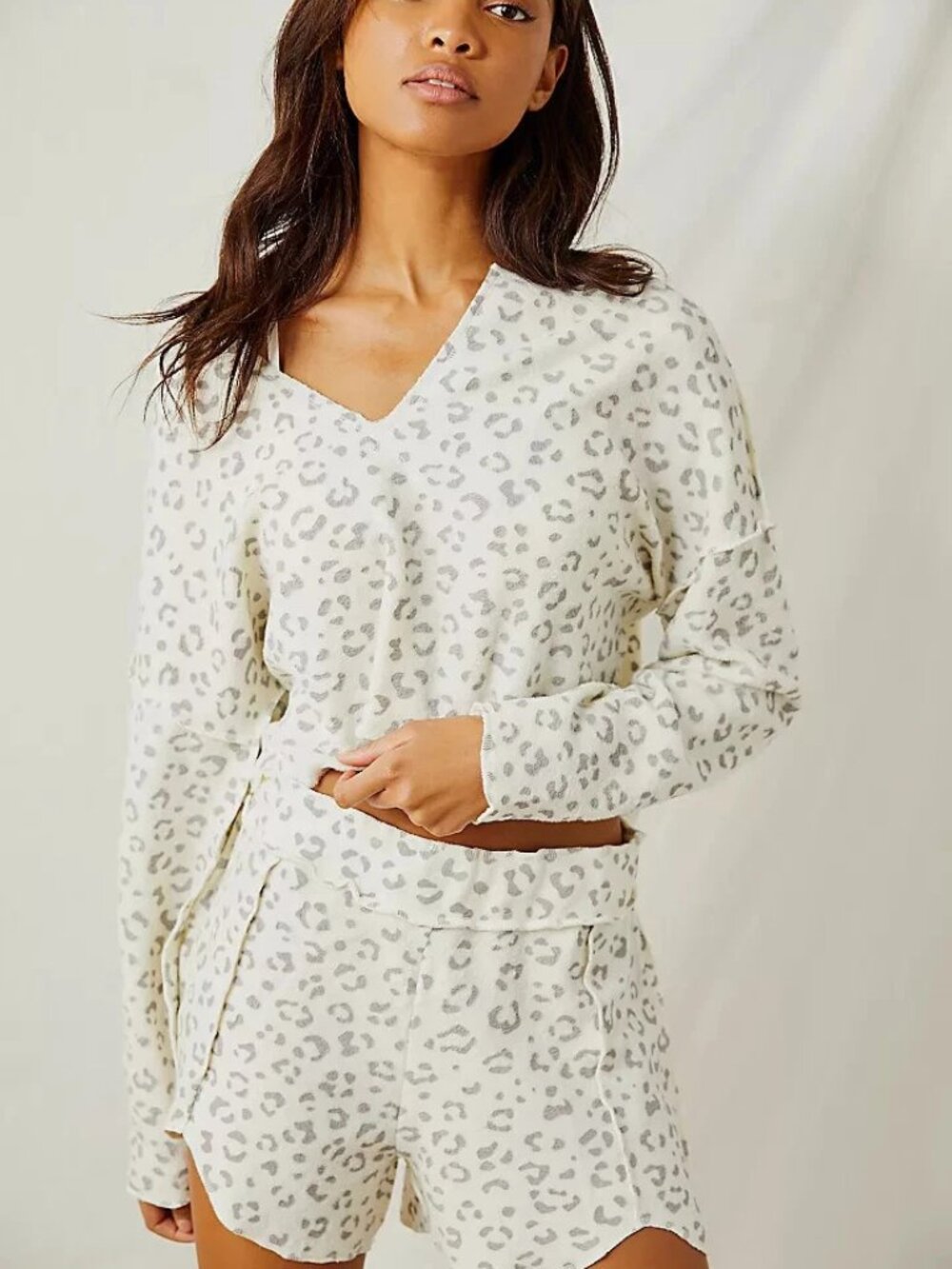 FREE PEOPLE Intimates Rain Check Animal Print Lounge Set M Ivory Combo $168
